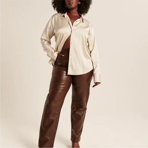 NWT Abercrombie Long-Sleeve Oversized Satin Button-Up Shirt